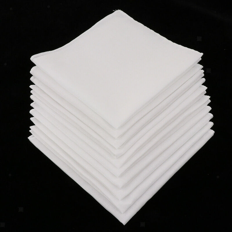 10 Pack Men Women 100% Cotton White Handkerchiefs Comfy Hanky Party Hankies