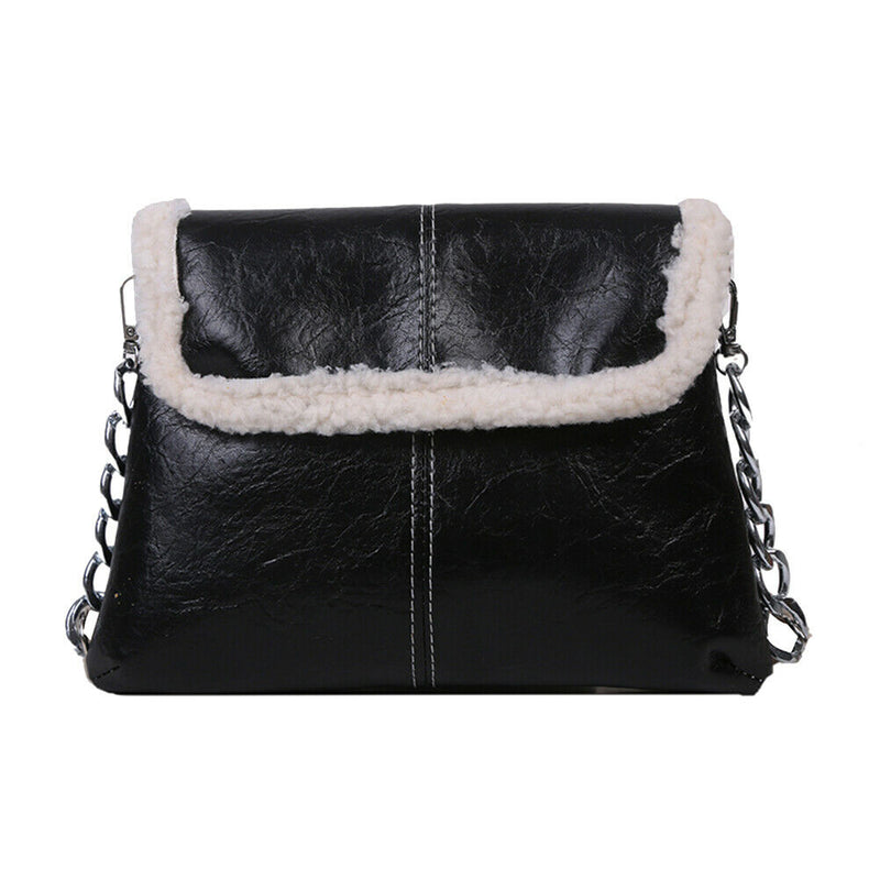 Retro Splicing Leather Plush Chain Tote Autumn Women Shoulder Messenger Bag