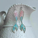 Unique Sparkle Mermaid Fish Tail Dangle Earrings Womens Party Wedding Jewelry
