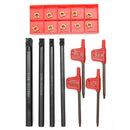 4Pcs 8/9/10/12mm Shank Lathe Boring Bar with 10 x Inserts + 4pcs Wrenches
