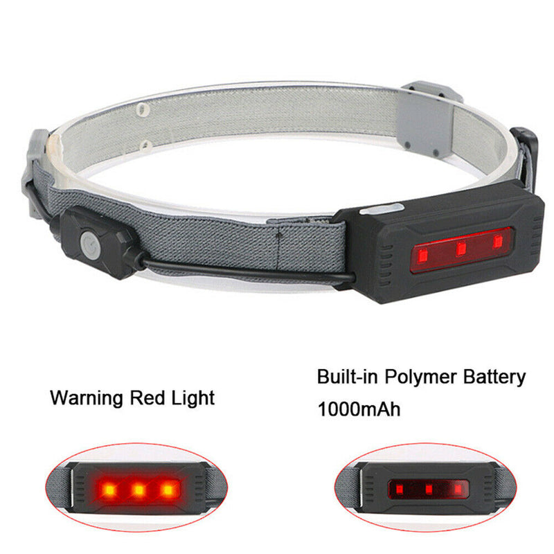 USB Rechargeable Wide Angle LED Headlamps Broadbeam For Adults Outdoor Running