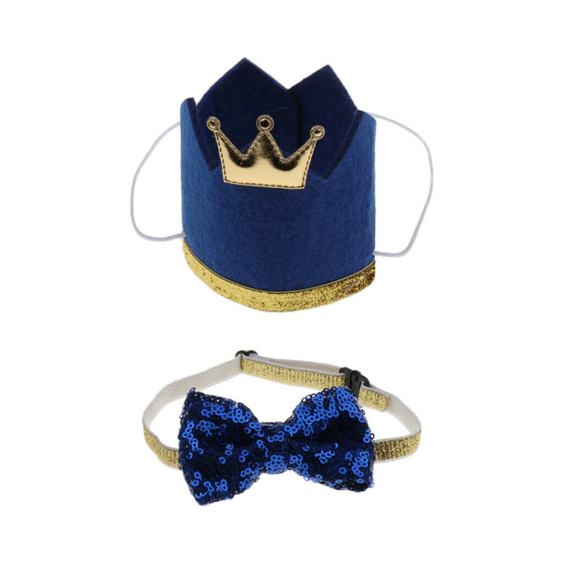 2x Dog Cat Bow Tie Dogs Cats Party Crown Hat & Bowknot Birthday Headwear