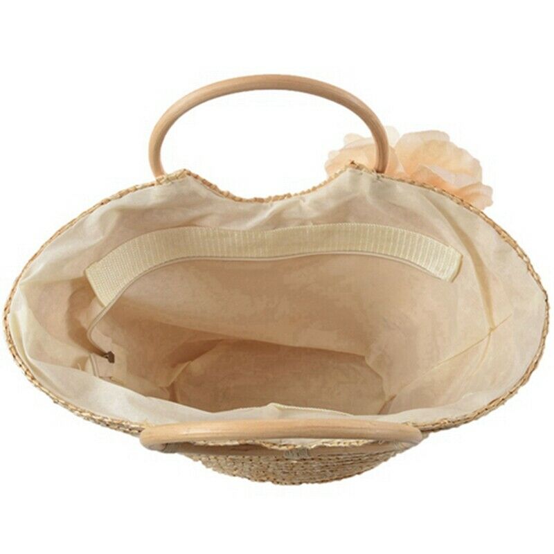 Women's Straw Handbag Flower Woven Summer Beach Messenger Tote Bag Basket S E6Y1