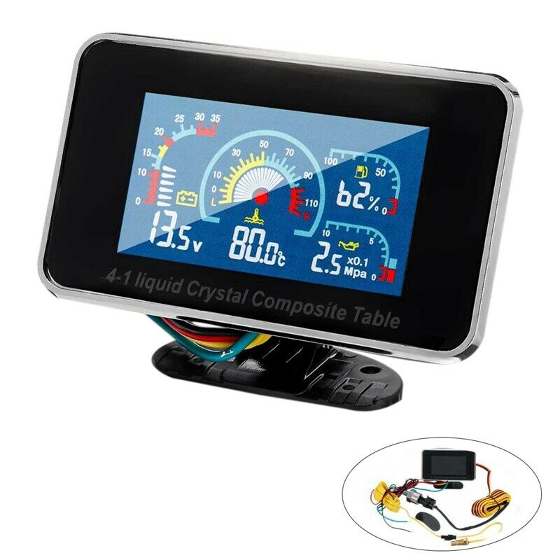 12V/24V 4 in 1 LCD Car Digital ALARM Gauge Pressure Voltmeter Volt Water Te X9L1