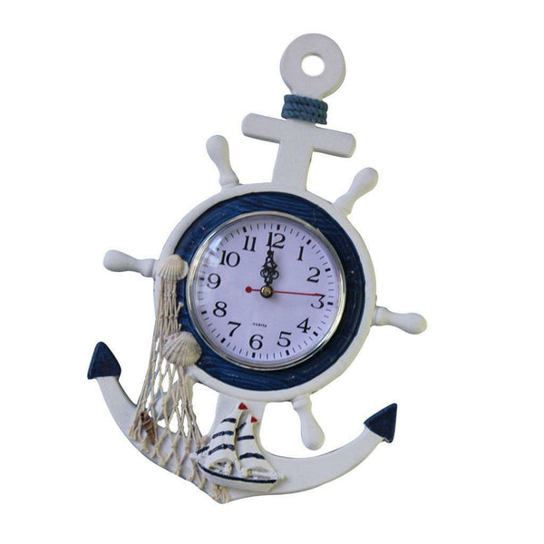 33cm Anchor Wall Clock Beach Sea Theme Nautical Decor Home Cafe DIY Plaque