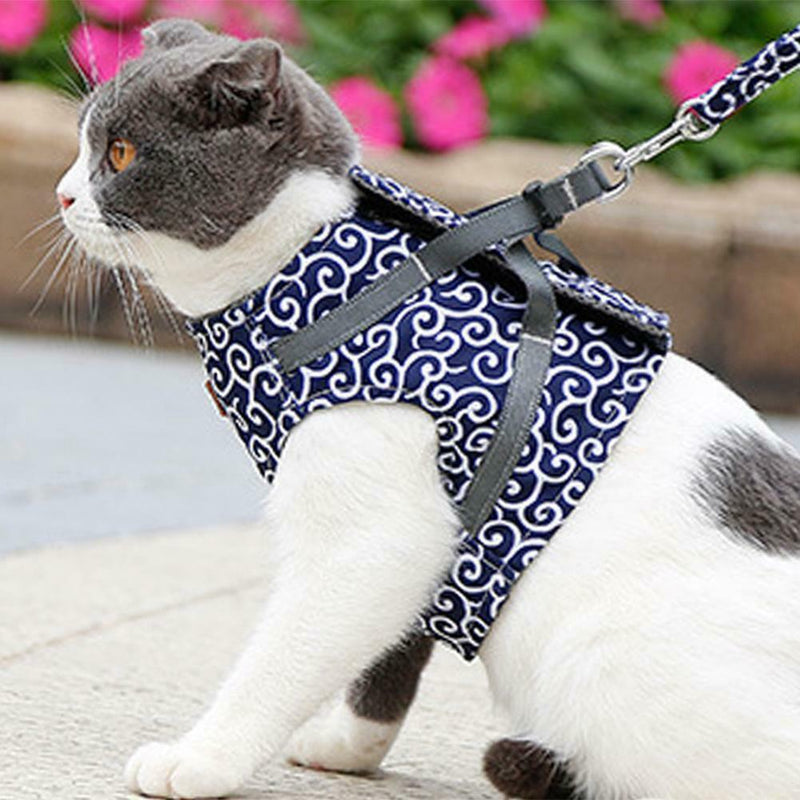Japanese Style Pet Dog Harness Vest Outdoor Walking Leash Set (Blue S) A