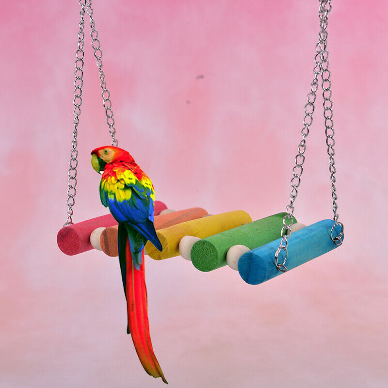 Bird Hanging Swing Toys Wood Parrot Parakeet Perches Finches Pets Accessor Gw