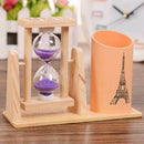Wooden Sandglass Desktop Organizer Office Decor Pen Pencil Holder Storage Gifts