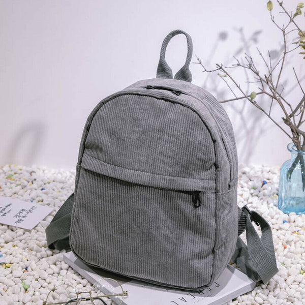 Preppy Chic Casual Women Corduroy Backpack Simple School Travel Bag(Gray)