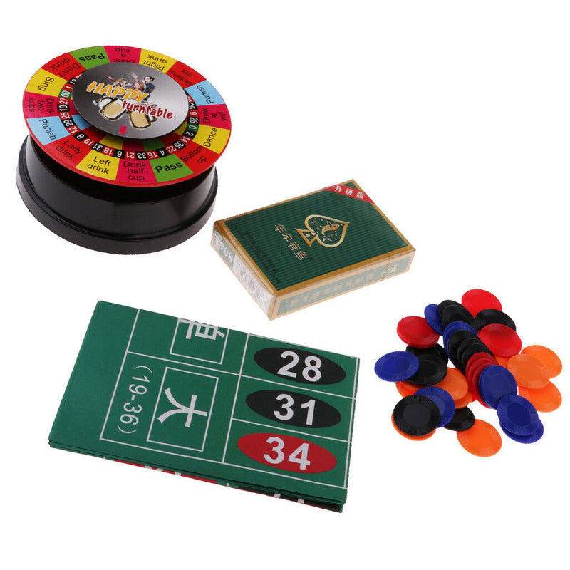 3 in 1 Powered Roulette Turntable Set Game Playing Cards Chips Drinking Game