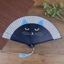 Summer Bamboo Folding Fan Hand Held Cartoon Cat Baking Varnish Fan Pocket Gi SP