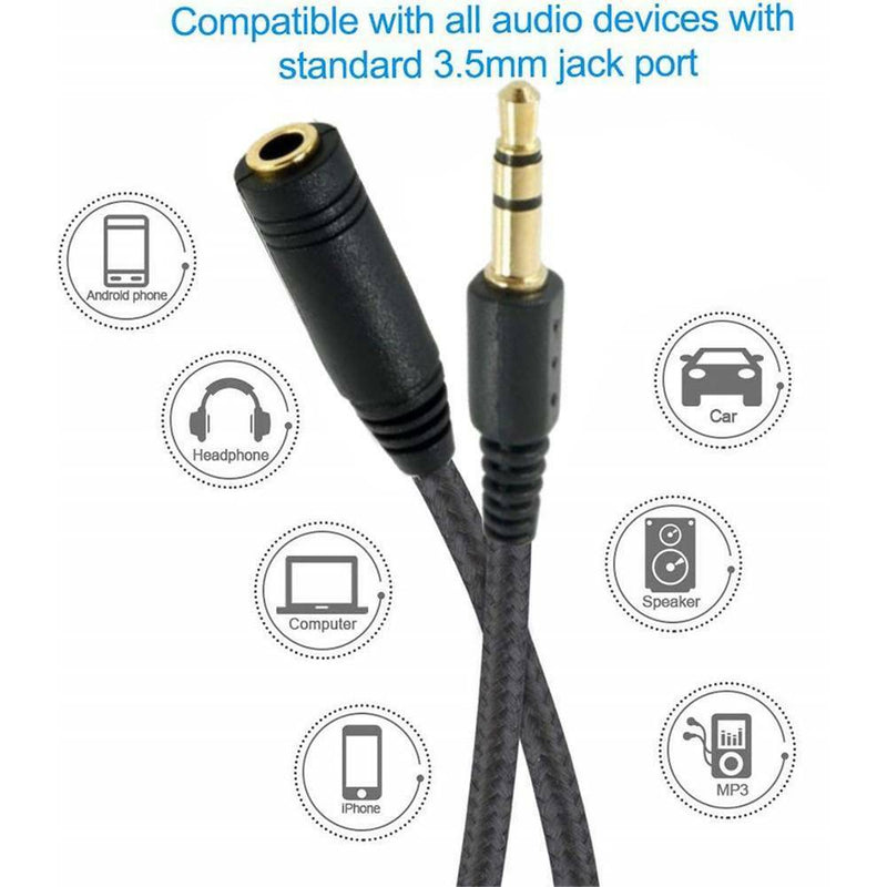 1.5M AUX Male to Male Cable Audio 3.5mm Headphone Stereo Extension Cord Black
