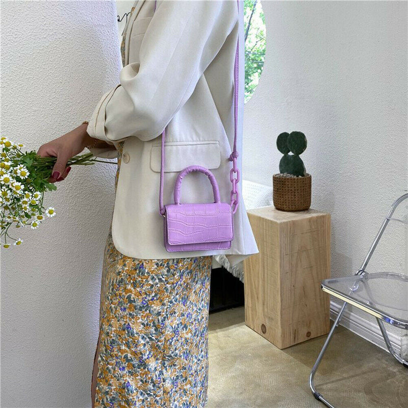 Women Mini Alligator PU Shoulder Bag Acrylic Chain Crossbody Totes (Purple)