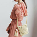 Women Messenger Bags Hollow Out Woven Single Shoulder Crossbody Tassel Beac