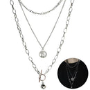 Metal Ball Coin Pendant Multi-layer Punk Casual Long Chain Necklace Jewelry   Gw