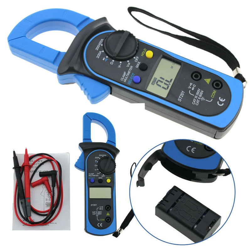 ST-201 Digital Auto Range Clamp Tester Meter Multimeter DMM AC DC Volt Ohm SN9F