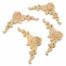 4pcs 8*8cm Wood Carved Corner Onlay Applique Door Cabinet Rose Unpainted Eu