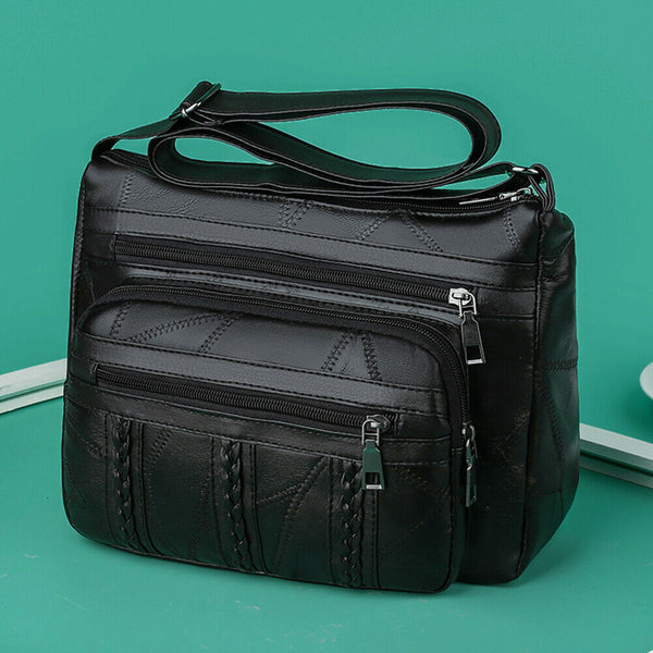Retro Solid Shoulder Handbags Braided Women PU Multi-pocket Messenger Bag