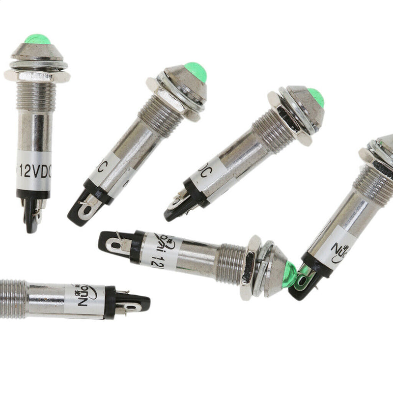 10pcs 8mm 12V Green LED Metal Indicator Pilot Light XD8-2