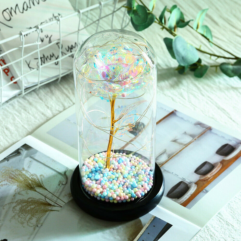 20LED Foam Night Lamp Foil Rose Glass Dome Copper Wire Fairy String Lights A