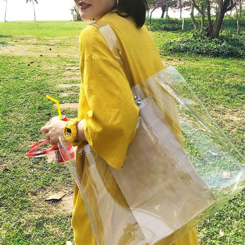 Women PVC Transparent Totes Handbags Clear Shoulder Shopping Beach Bags Tote