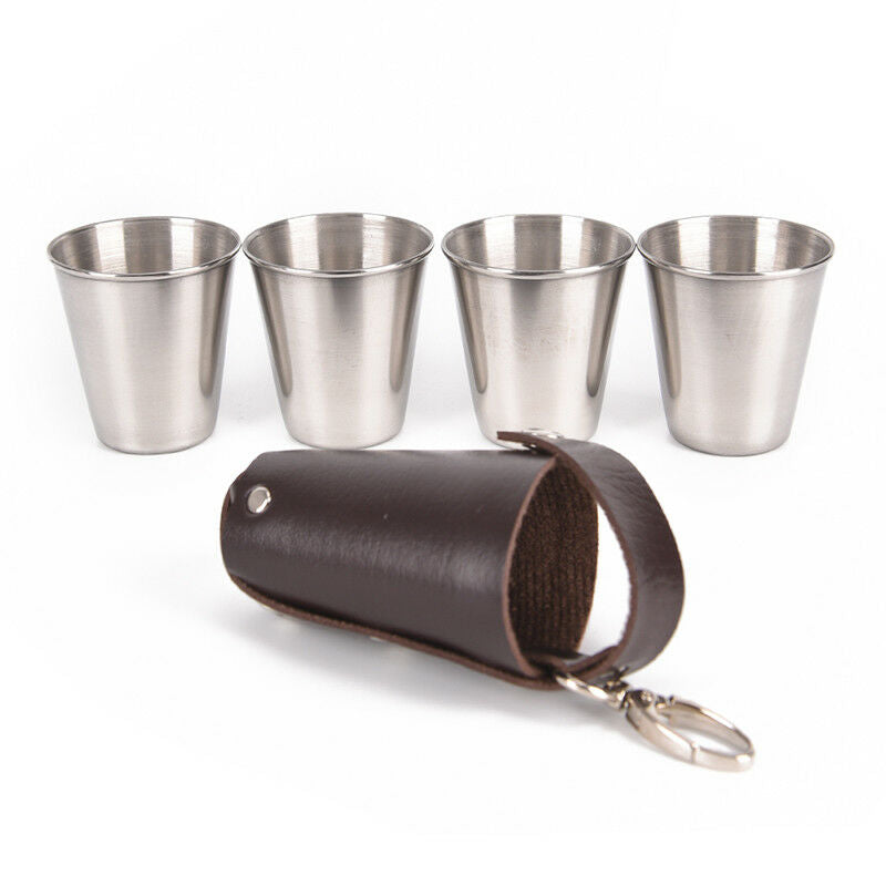1 Set of 4 Stainless Steel Cover Mug Camping Cup Mug Drinking Coffee With CaseME