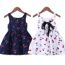 Girls Summer Dress Girl A Line Dress O-Neck Short Sleeeve Cherry Print Bow