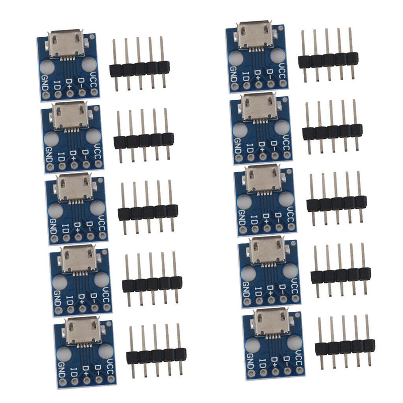 Pack of 10 Female MICRO USB to 2.54mm DIP Pin Pitch Converter 14.5x13x4mm