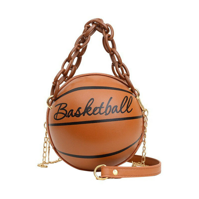 Basketball Shoulder Bags Women Tote Acrylic Chain Messenger Handbag (Brown)