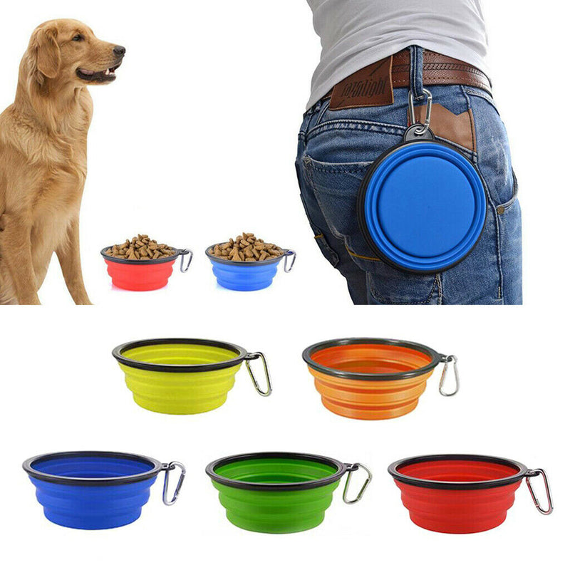 Pet Dog Portable Silicone Collapsible Travel Feeding Bowl Dish Feeder Red