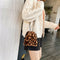 Women Plush Shoulder Crossbody Bag Mini Drawstring Clutch (Leopard Printed)