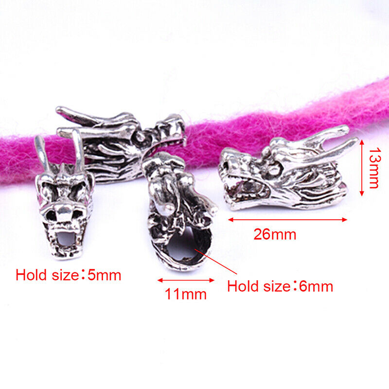 5pcs/set Dreadlocks Braid Tube Rings Dragon Head Loose Beads Hair Ring Jewel. Gw