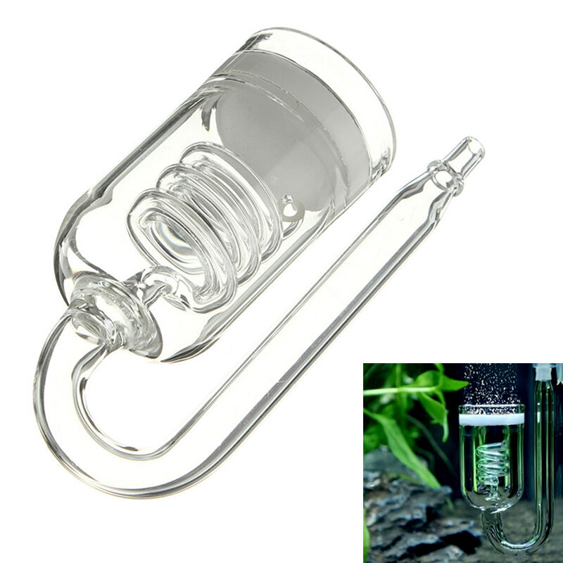 Fish Aquarium CO2 Diffuser Bubble Glass Carbon Dioxide Reactor w/ Ceramic Disc
