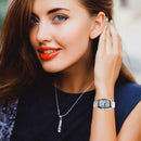 Waterproof Leather Strap Quartz Watch Unisex Square Dial Wristwatch (White) A