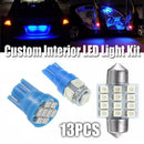 13Pcs Blue LED Bulbs Car Interior T10 & 31mm Map Dome License Plate Lamp Kit