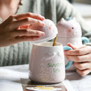 Three-Dimensional Relief Cute Cartoon Water Cup Pink Pig Ceramic Cup Large
