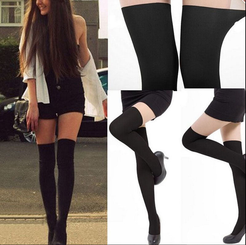 Womens Black Tinted Sheer False High  Stockings Pantyhose Tights`US