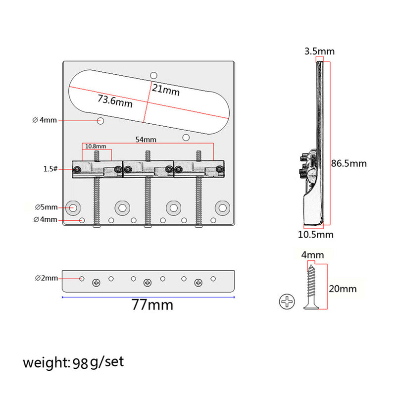 Chrome Bridge Compensated Brass Saddles Cut-Down Sides for TL Electric Guitar