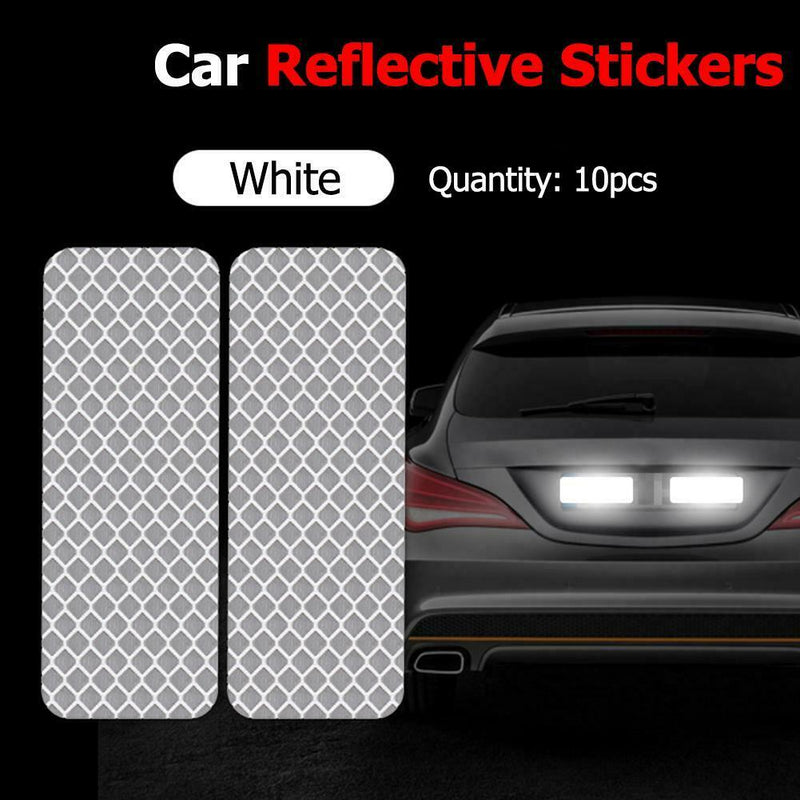 10pcs Car Reflective Stickers Warning Strip Safety Tapes (Rectangle)(White) A
