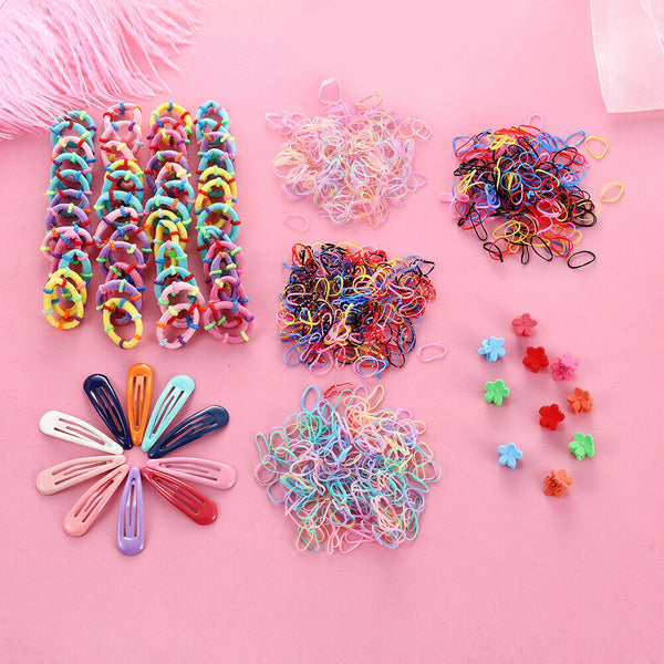 870Pcs Candy Color Kids Girls Hair Clips Rope Ponytail Holder Hair Accessories