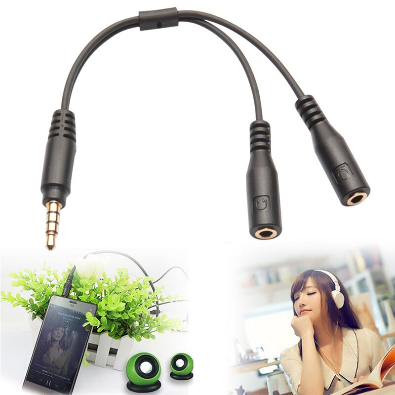 3.5mm Stereo Audio Male to 2 Female Headphone Mic Y Splitter Cable Adapter New