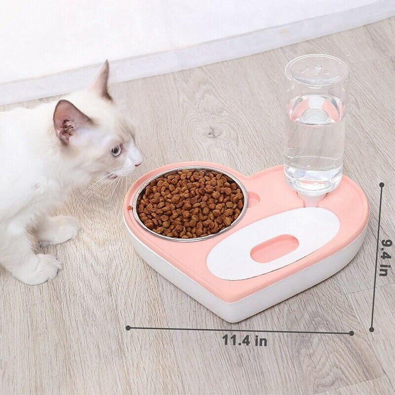 Dog Cat Water and Food Bowl Set, No-Spill Detachable Automatic Water Dispen P3C3