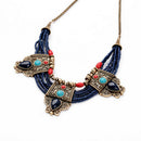 Retro Turquoise Coral Blue Bead Tibetan Necklace Lapis Lazuli Stone Unique Chain