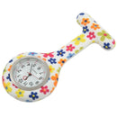 Colored flower pattern Silicone Nurses Brooch Tunic Fob Pocket Watch Stainl P2Q7