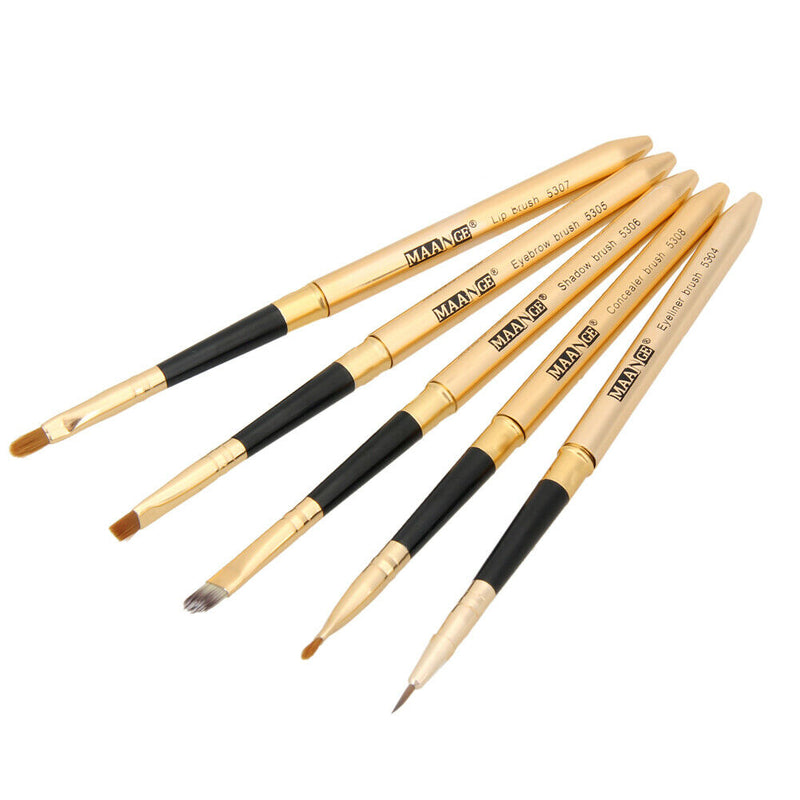 5pcs Portable Eye Makeup Brushes Set Eyeshadow Eyeliner Brush (Golden)