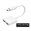 Dual 2in1 Type C to USB-C Headphone Audio Charger Adapter Splitter Converter