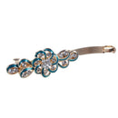 Lady Party Green Flower Design Rhinestone Barrette French Hair Clip Y4J1