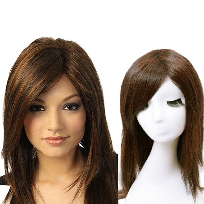 Women Synthetic Hair Wig Medium Straight Wig Party Middle Part Natural Bangs Wig