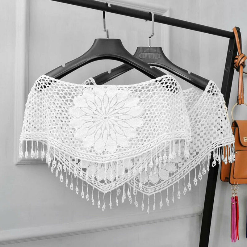 Crochet Hollow Lace Tassels Cape Shopping Women Shawl Knit Cloak Travel Fashion