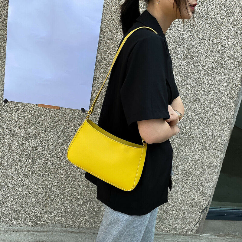 Women Solid Evening Clutch Shoulder Handbags PU Leather Totes Bags (Yellow)
